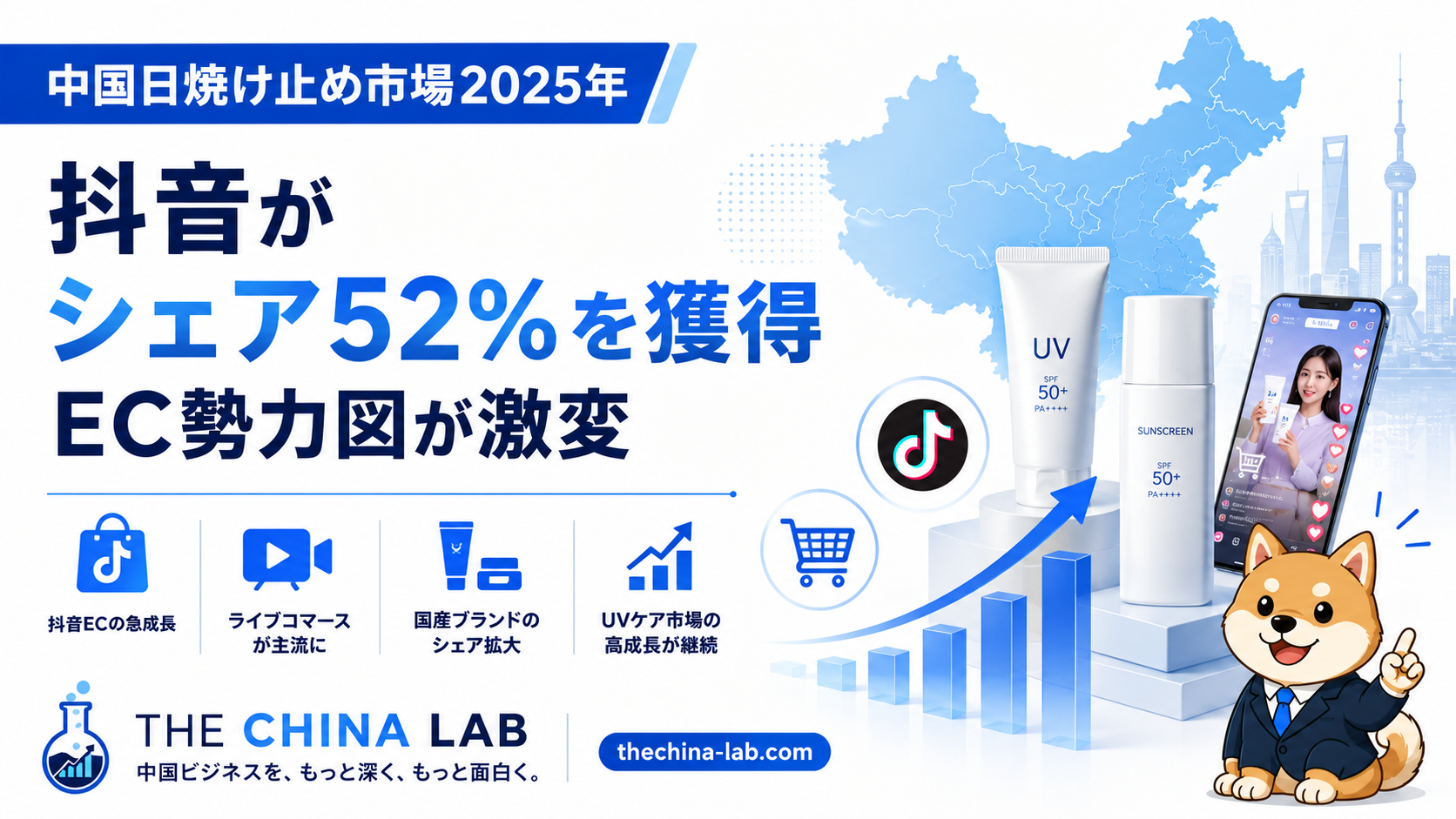 中国日焼け止め市場2025年：抖音がシェア52%を獲得、天猫・京東は苦境